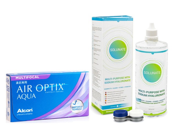 Air Optix Aqua Multifocal (6 lenti) + Solunate Multi-Purpose 400 ml con portalenti