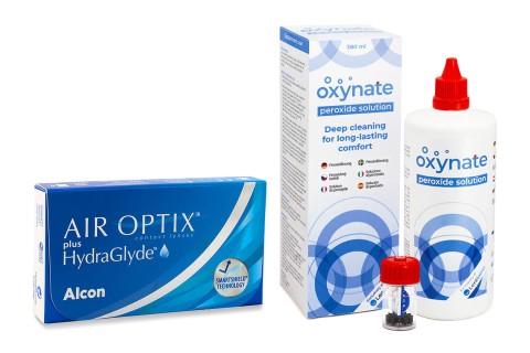 Air Optix Plus Hydraglyde (6 lenti) + Oxynate Peroxide 380 ml con portalenti