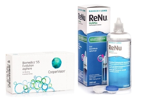 Biomedics 55 Evolution CooperVision (6 lenti) + ReNu MultiPlus 360 ml con portalenti