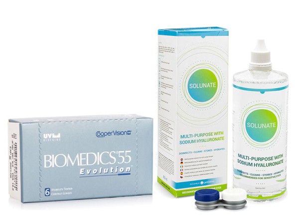 Biomedics 55 Evolution CooperVision (6 lenti) + Solunate Multi-Purpose 400 ml con portalenti