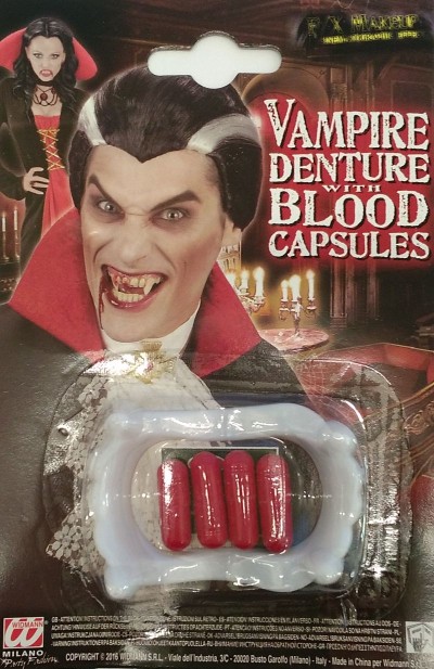 Halloween Sangue Finto Liquido 120 ml e Cera per Trucco 50 g e Denti  vampiro Set, Sangue